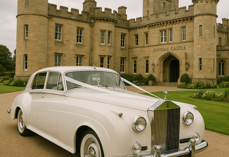 rolls royce silver cloud outside weddingat Dundas Castle – South Queensferry