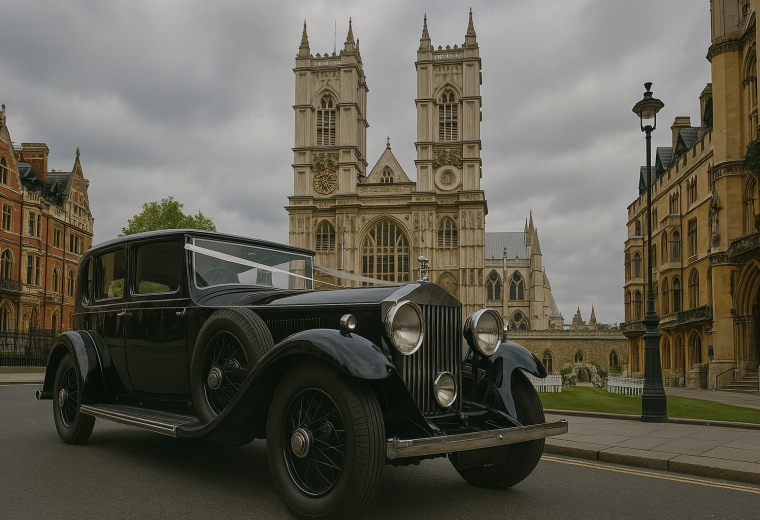 rolls-royce phantom II outside wedding at iconic london location