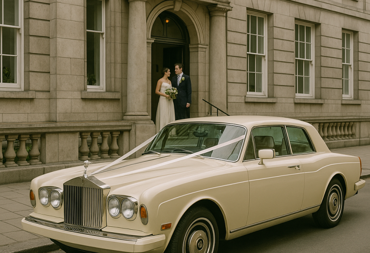 rolls royce corniche outside wedding in london registry office
