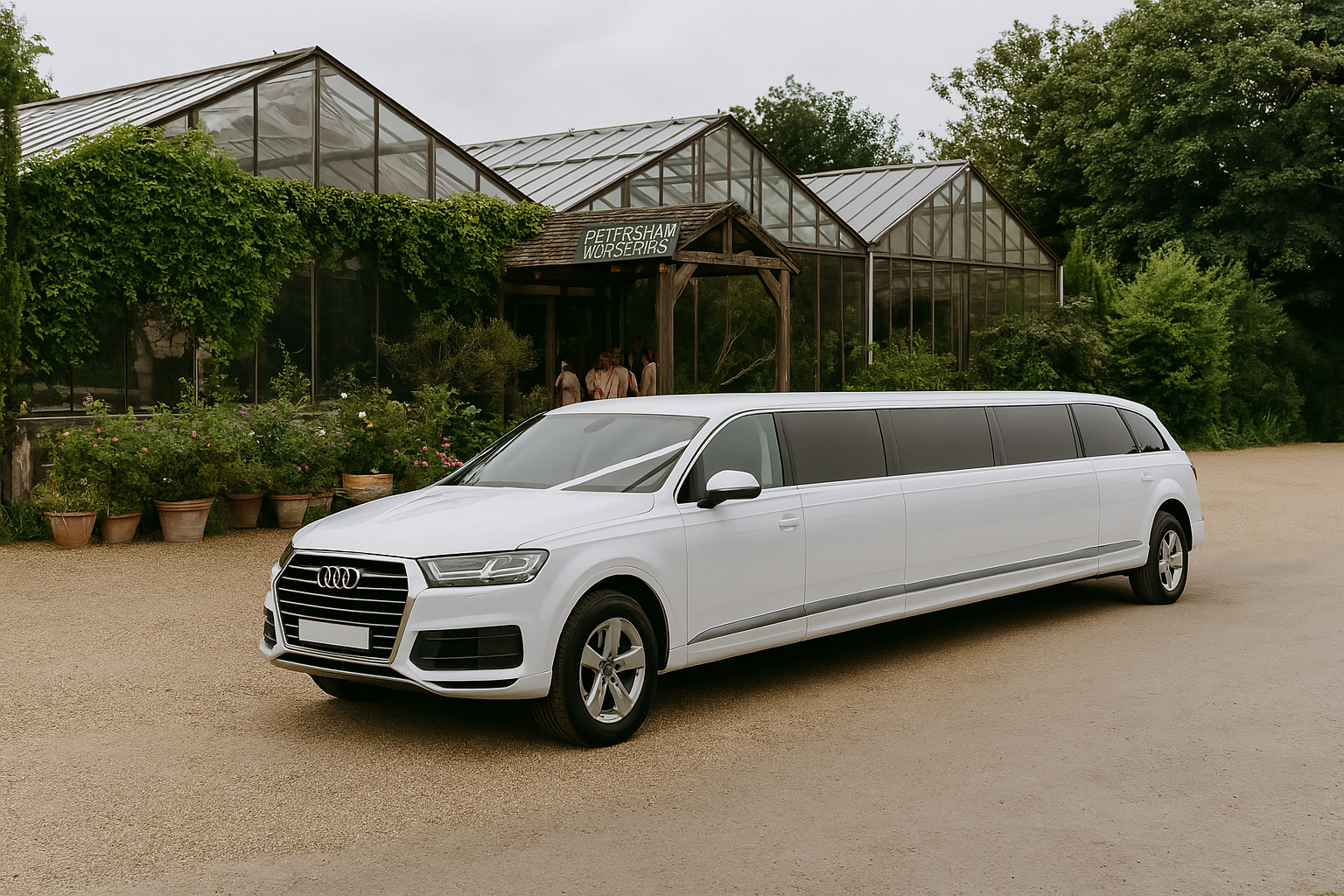 white audi q7 limo at petersham nurseries