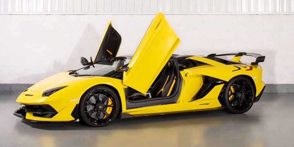 yellow Lamborghini Aventador SVJ Roadster
