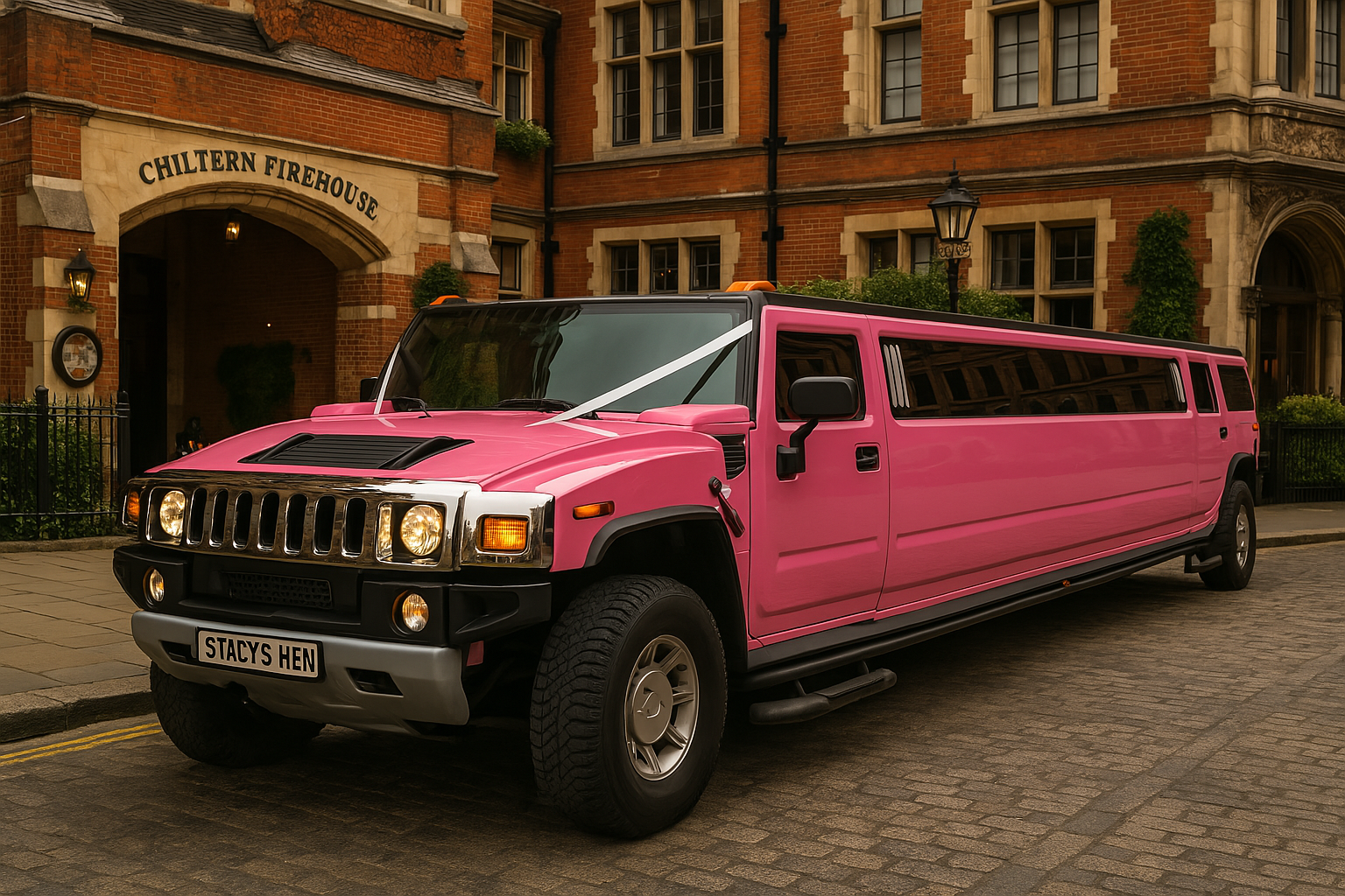 pink hummer limo outside chiltern firehouse for hen do