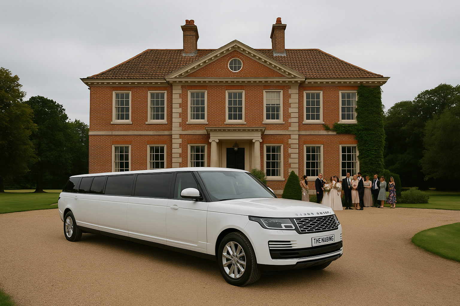 white range rover sport limo outside of wedding at Wilderness Reserve, Suffolk