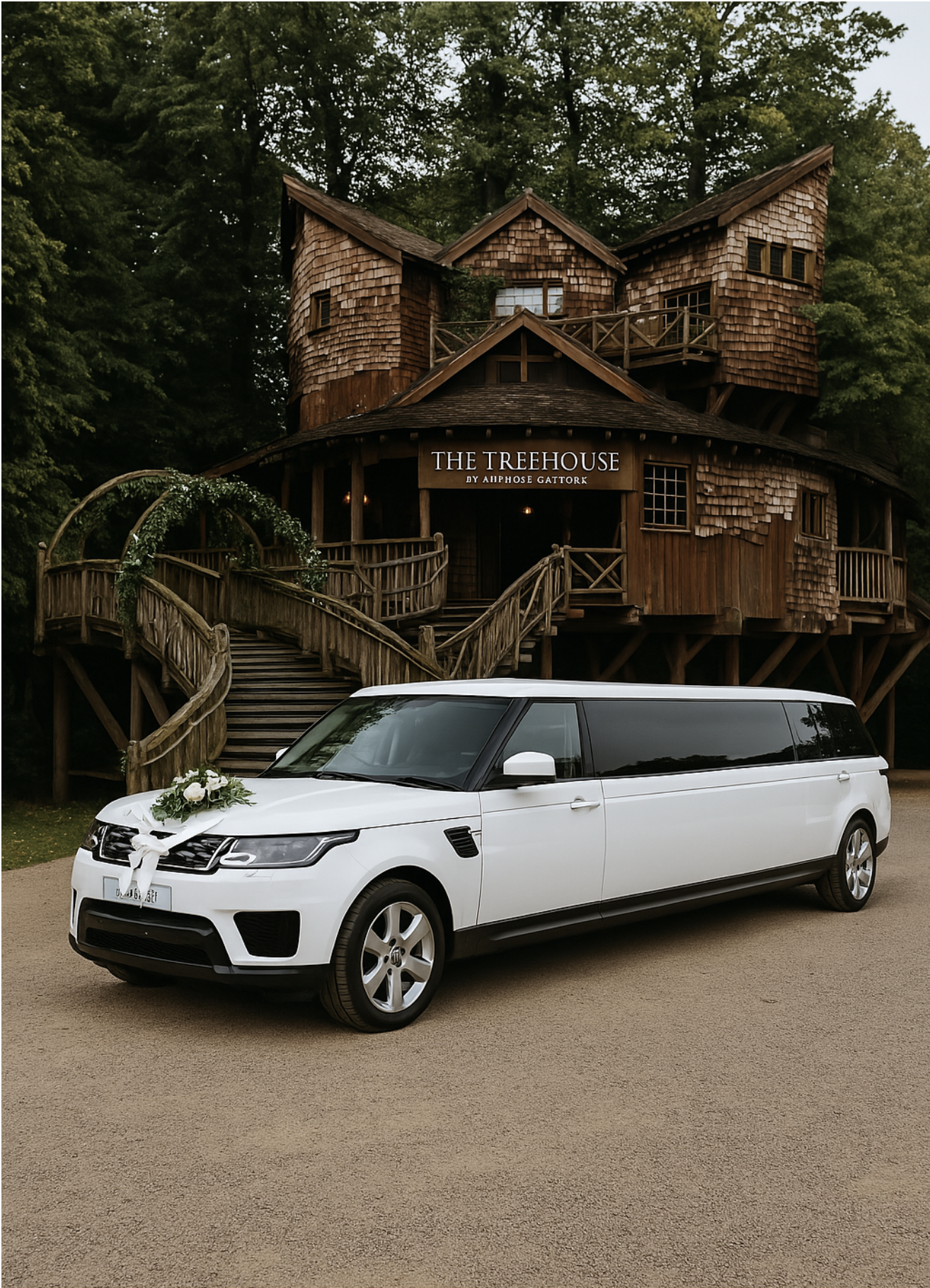 Range Rover Sport Limo outside wedding at The Treehouse at Alnwick Garden, Northumberland