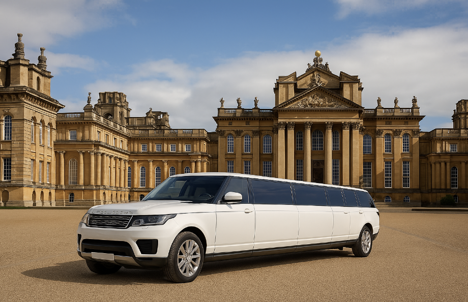 White Range Rover Sport Limo outside Blenheim Palace, Oxfordshire