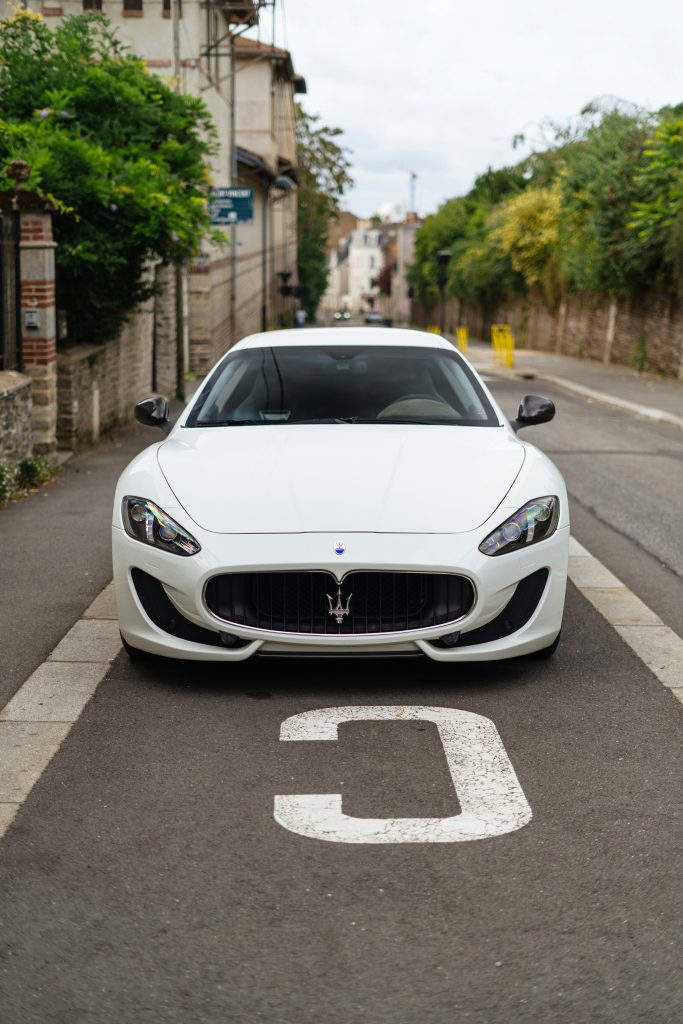 bridal white Maserati GranTurismo sports car