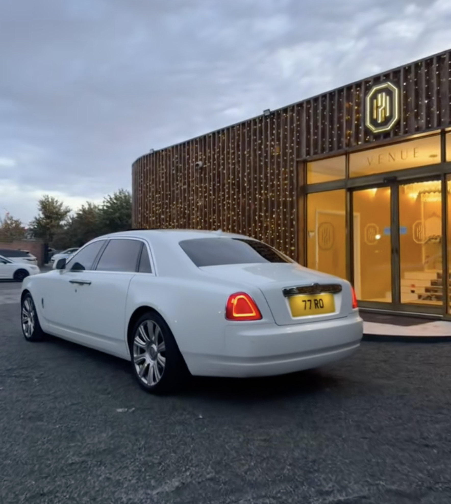 Rolls-Royce Ghost Series 2 EWB parked outside a luxury wedding venue