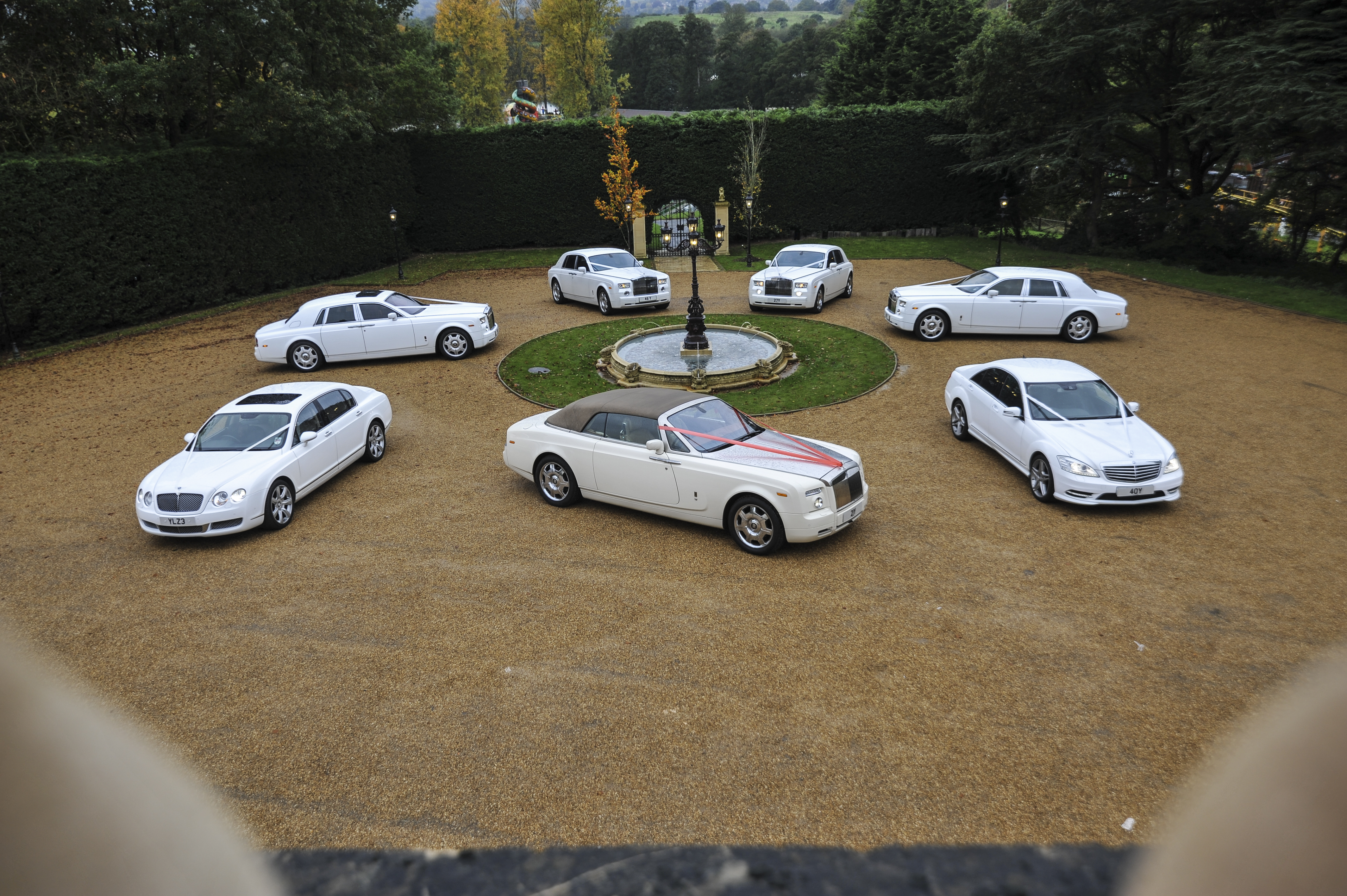 White Rolls-Royce fleet in driveway
